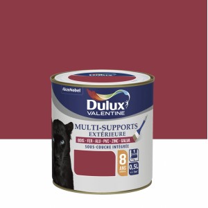 Peinture multi supports tous matériaux rouge coquelicot DULUX VALENTINE 0.5L 8 ans sous couche intégrée 3031520178815