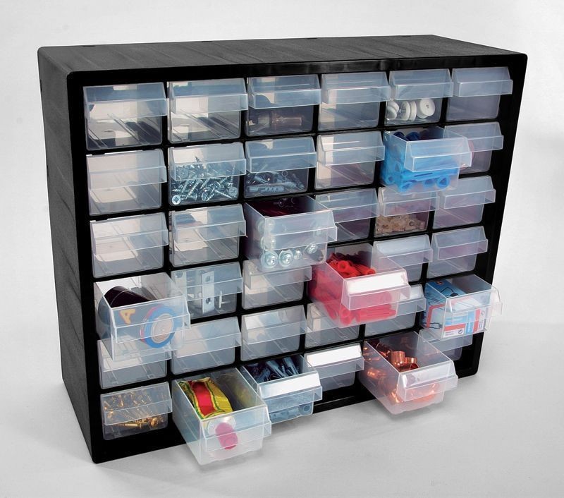 Casier rangement atelier 36 cases tiroirs plastique RAACO