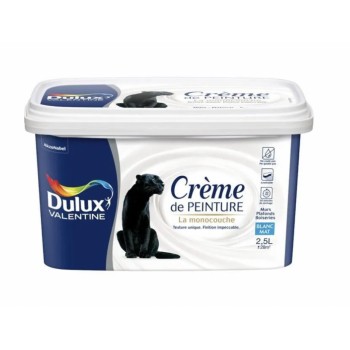 Crème de peinture monocouche blanc mat 2.5L DULUX VALENTINE murs plafonds boiserie 3031520182133