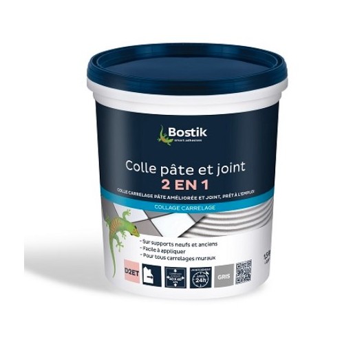 Colle et joint carrelage 2en1 pâte prêt à l'emploi gris 1.5kg BOSTIK 3549212464370