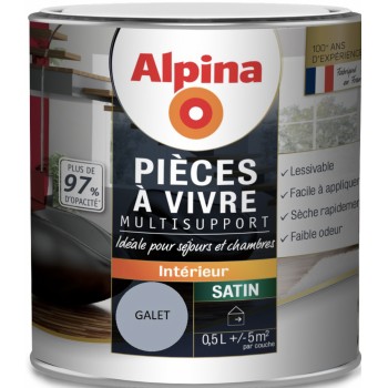 Peinture décoration acrylique très couvrante gris galet satin 0.5l ALPINA pièces à vivre chambre salon multi supports 3700178...