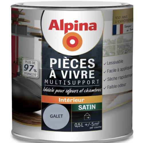 Peinture décoration acrylique très couvrante gris galet satin 0.5l ALPINA pièces à vivre chambre salon multi supports 3700178...