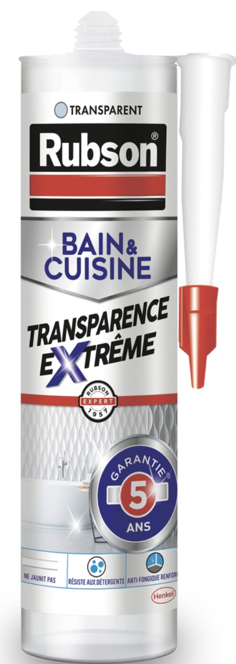 Rubson Mastic Bain & Cuisine Couleur Noir Intense, Joint silicone  multi-matériaux renforcé en antifongiques, mastic