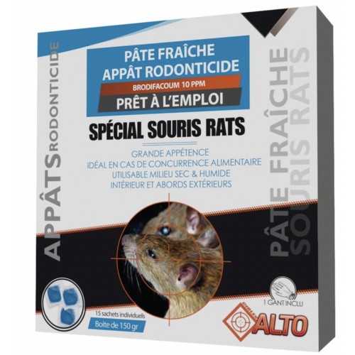 Appât raticide souricide rat souris pâtes fraîches brodifacoum ALTO