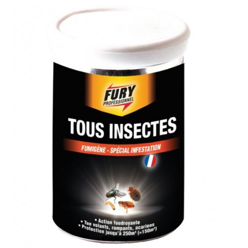 FURY fumigène insecticide tous insectes volant rampant mouche moustique puce cafard blatte araignée acariens mites 3172350137006
