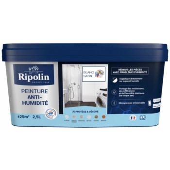 Peinture anti humidité blanc satin 2.5L protège moisissures infiltrations RIPOLIN 3174269072027