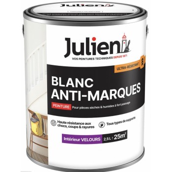 Peinture anti marques velours blanc mat 2.5L JULIEN résiste choc coup rayure 3031520262194