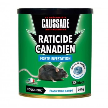 Raticide canadien forte appétence infestation rats bloc flocoumafen 300g tous lieux CAUSSADE 3664715048466