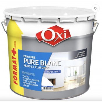 Peinture monocouche blanc pure acrylique mat 12 litres murs plafonds opacifiante OXI 3285820005962