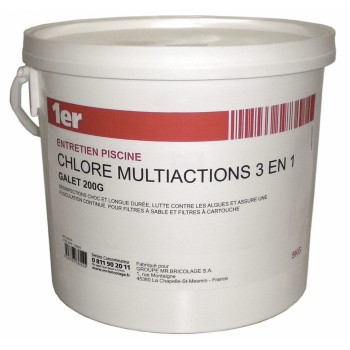 Chlore multi actions 5KG galet 200gr 3 en 1floculant clarifiant algicide 3603793592836
