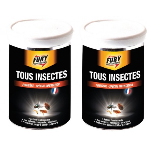Lot 2 FURY fumigène insecticide tous insectes volant rampant mouche moustique puce cafard blatte araignée acariens mites 3172...