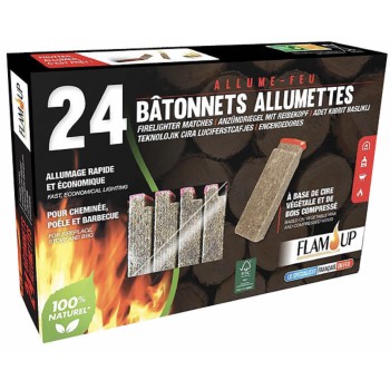 Lot 24 allumeurs allume feu bâtonnets allumettes naturel sans odeurs cheminée barbecue poêle FLAM UP 3298960898066