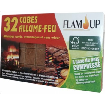 Lot 32 cube allumeur allume feu sans odeurs cheminée barbecue poêle FLAM UP 3298960898035