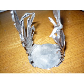porte bougie accessoires de table en étain du périgord Ø maxi 50 mm décor oiseau sur roseau fleur 3127965000191