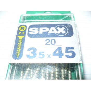 vis spax 3.5 x 45 mm acier boite de 20 vis tête fraisée pozidriv PZ2 filetage complet 4003530042874