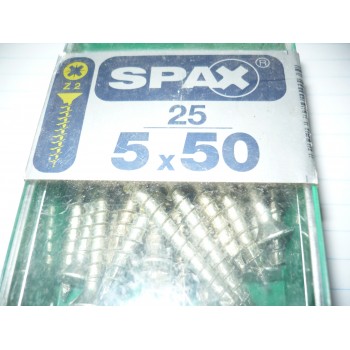 vis spax 5 x 50 mm acier boite de 25 vis tête fraisée pozidriv PZ2 filetage complet 4003530022135
