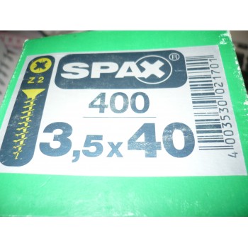 vis spax 3.5 x 40 mm acier boite de 400 vis tête fraisée pozidriv PZ2 filetage complet 4003530021701