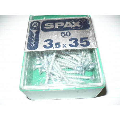 vis spax 3.5 x 35mm acier boite de 50 vis tête fraisée pozidriv PZ2 filetage complet 4003530021862