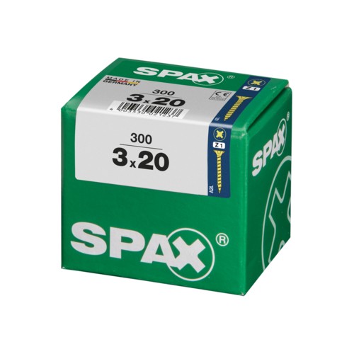 vis spax 3 x 20 mm boite de 300 vis tête fraisée pozidriv PZ1 filetage complet 4003530093456