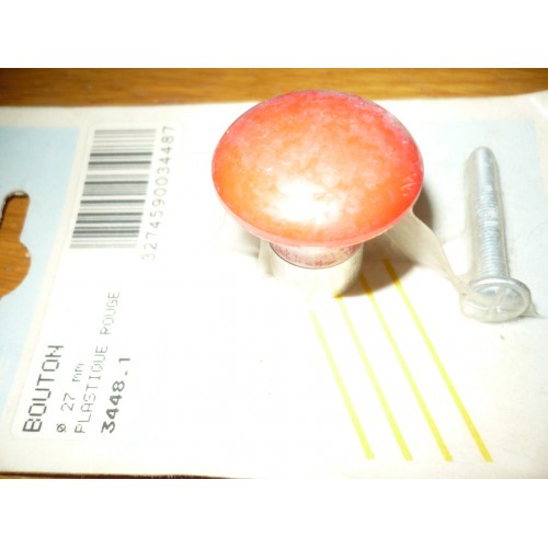 bouton rond plastique rouge bord alu Ø 27 mm pour meuble tiroir armoire 3274590034487