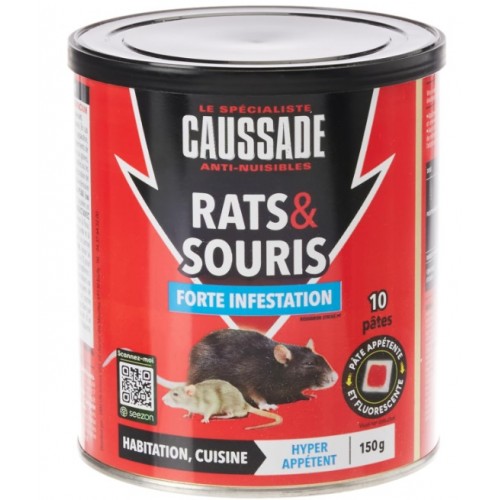Lot 10 pâtes appâts fluorescente souris rats raticide souricide forte infestation 150g CAUSSADE 3664715060727