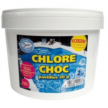 Chlore choc 2 kg en pastille de 20 Gr traitement rapide de l' eau de piscine ECOGENE 3288380421173