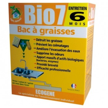 Bio7 graisse entretien bac à graisses supprime odeurs evite bouchon 6 MOIS BIO 7 ECOGENE 3420900115401